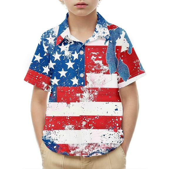 ZACPNCV Boys Flag Shirts 4th of July T-Shirt Kids Cotton Patriotic Tops Tee Independence Day Clothes Multicolor 5-6 Years