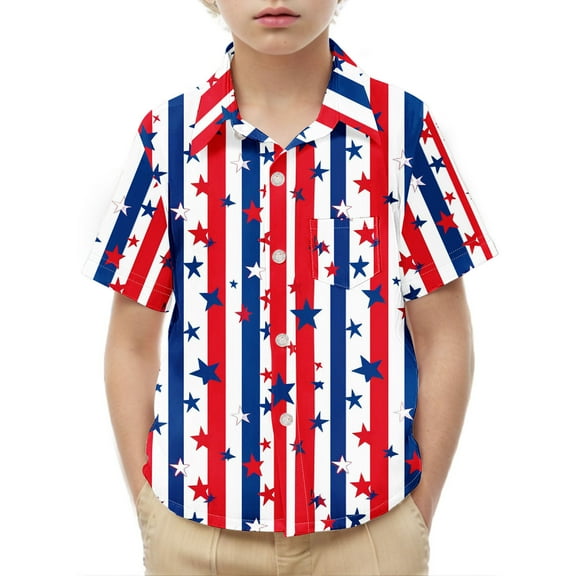 ZACPNCV Boys Flag Shirts 4th of July T-Shirt Kids Cotton Patriotic Tops Tee Independence Day Clothes Multicolor 6-7 Years