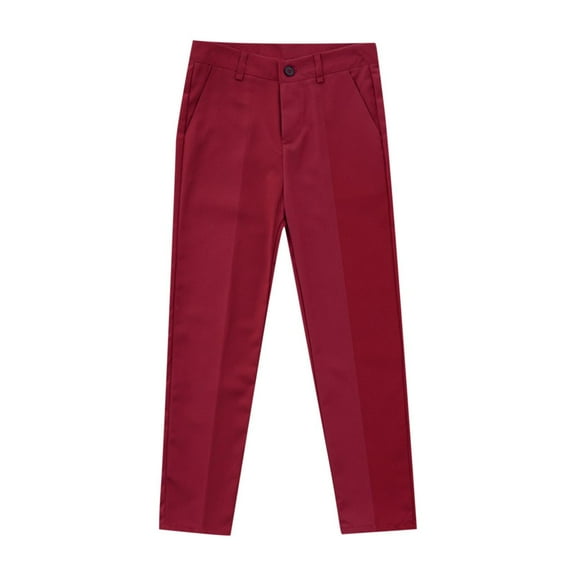 ZACPNCV Boys Flat Front Twill Chino Pants Plaid Stretch Slim Fit School Uniforms with Zipper Burgundy 3-4 Years