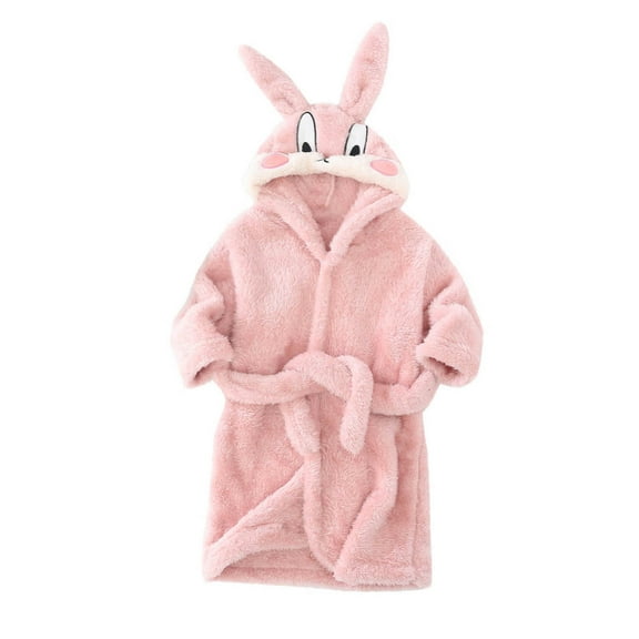ZACPNCV Boys Fleece Robe Girls Hooded Bathrobe Toddlers Soft Fuzzy Robe for Kids Pink 3-4 Years