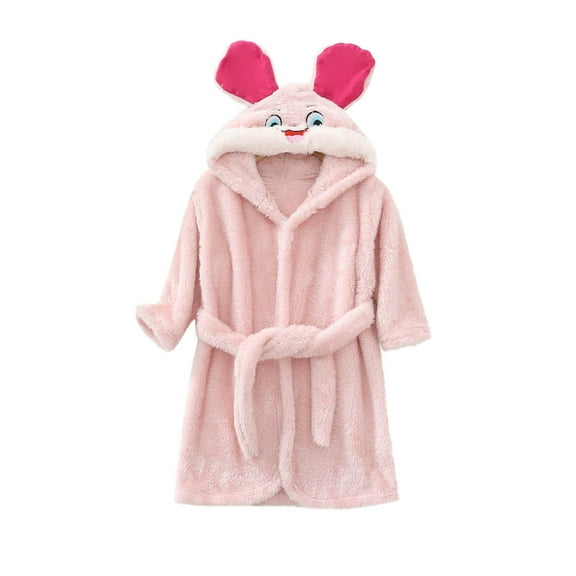 ZACPNCV Boys Fleece Robe Girls Hooded Bathrobe Toddlers Soft Fuzzy Robe for Kids Pink 6-7 Years