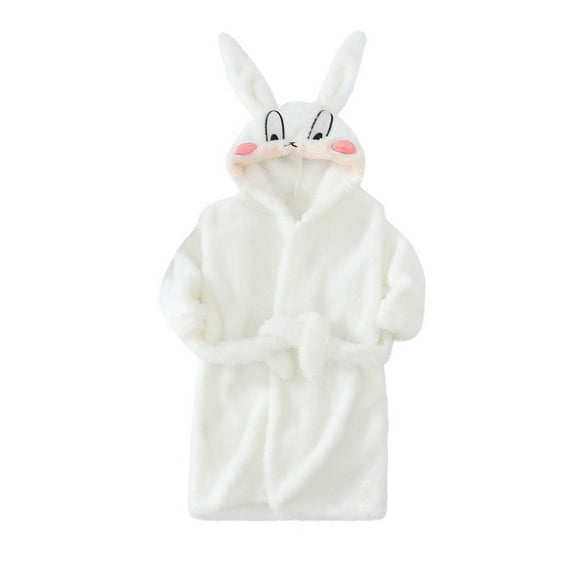 ZACPNCV Boys Fleece Robe Girls Hooded Bathrobe Toddlers Soft Fuzzy Robe for Kids White 2-3 Years