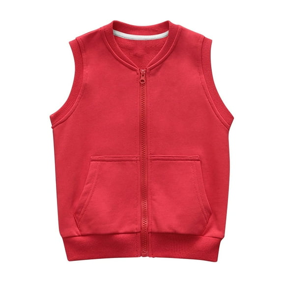 ZACPNCV Boys Full Zip Polar Fleece Vest Sleeveless Outwear Warm Jacket with Pockets Red 5-6 Years