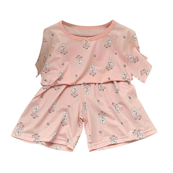 ZACPNCV Boys Girls 2 Piece Pajama Set Matching PJSs Sets Cute Printed Sleepwear Shirt with Lounge Shorts Set Pink 10-11 Years