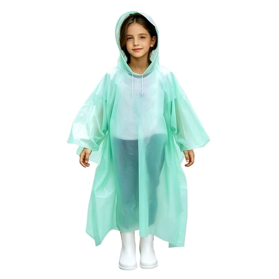 ZACPNCV Boys Girls Disposable Hooded Rain Poncho Lightweight Full Sleeves Waterproof Rain Jacket Windproof Eva Emergency Raincoat for Outdoor Travel C-Green