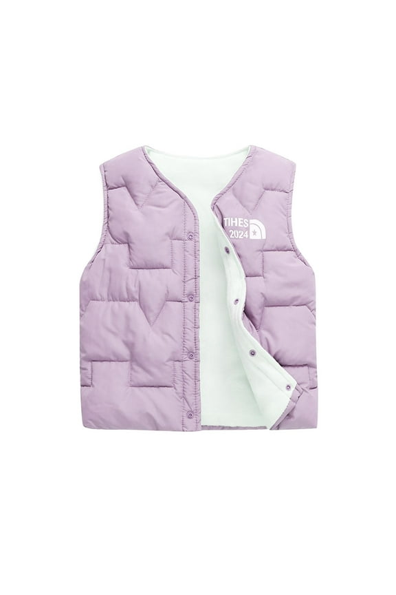 Boys Girls Down Puffer Vest Kids Fall Winter Thermal Kids Sleeveless Jacket Waistcoat Unisex Solid Button Down Coat Purple 7-8 Years