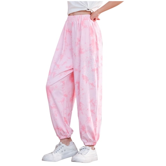 ZACPNCV Boys Girls Long Bloomers Cotton Harem Pants for Kids Elastic Waist Jogger Pants Solid Lounge Trousers Summer Clothes Pink 15-16 Years