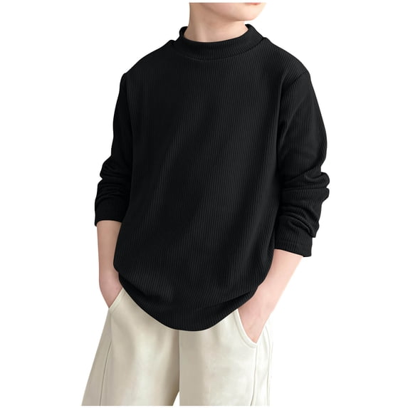 ZACPNCV Boys Girls Long Sleeve T-Shirts Kids Soft Cotton Basic Layering Tee Tops Undershirts Black 9-10 Years