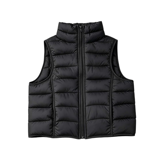 ZACPNCV Boys Girls Quilted Puffer Vest Winter Lightweight Sleeveless Puffy Jacket Solid Color Zip-Up Padded Gilet Outerwear with Inner Pockets,D-Black
