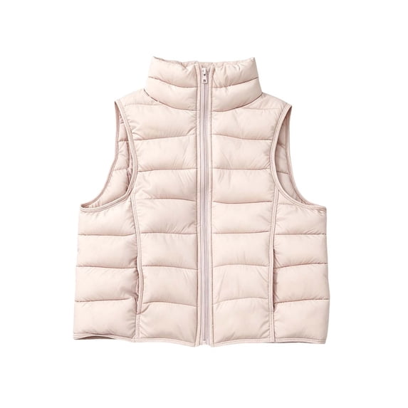 ZACPNCV Boys Girls Quilted Puffer Vest Winter Lightweight Sleeveless Puffy Jacket Solid Color Zip-Up Padded Gilet Outerwear with Inner Pockets,D-Pink