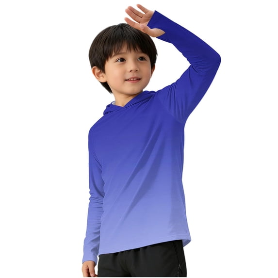 ZACPNCV Boys Girls UPF 50+ Sun Protection Hoodies Casual Summer Long Sleeve Hooded Shirt Quick Dry UV Protection Athletic Top 4-15Y D-Blue