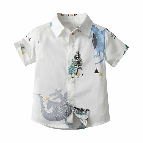 ZACPNCV Boys Hawaiian Shirt Kids Short Sleeve Button Down T Shirts Little Boy Beach Clothes Print Tops White 12-18 Months