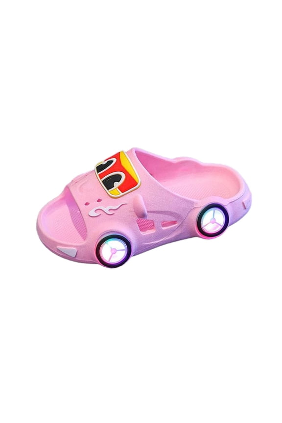 Boys Light Up LED Cartoon Car Slides Soft Sole Non Slip Indoor Outdoor Summer Beach Pool Sandals