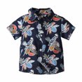 thumbnail image 1 of ZACPNCV Boys Lightweight Button Down Hawaiian Shirt Floral Short Sleeve Aloha Tropical Summer Tops Navy 3-4 Years, 1 of 9