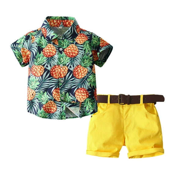 ZACPNCV Boys Outfits Short Sleeve Shirt with Suspenders for Stage Performances Birthday Parties Sets Yellow 8-9 Years
