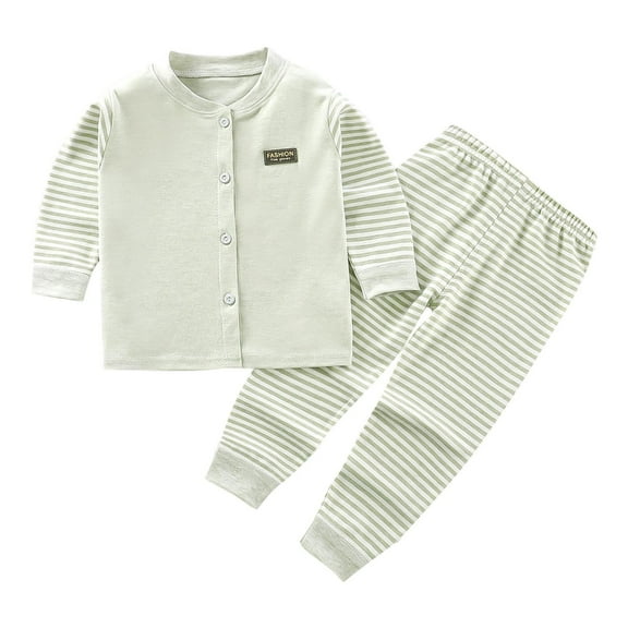 ZACPNCV Boys Pajamas Sets 2 Piece Long Sleeve Blouse Top and Elastic Pant Girls Cotton Warm Fall Sleepwear Outfits Green 0-6 Months