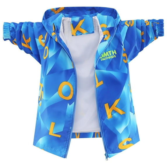 ZACPNCV Boys Rain Jacket with Detachable Hood Lightweight Raincoats for Kids Blue 9-10 Years