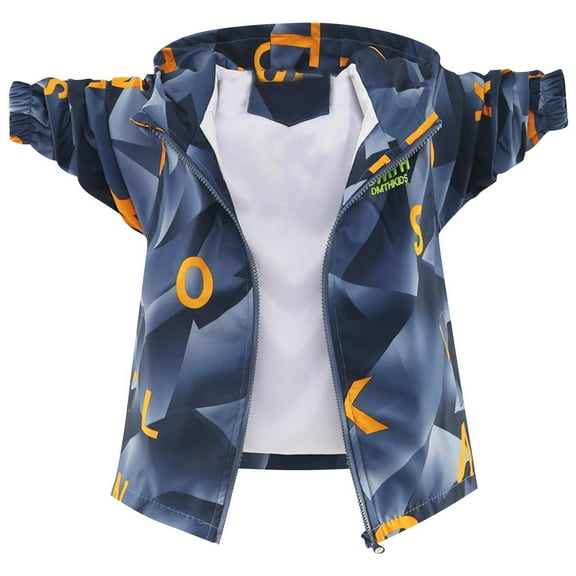 ZACPNCV Boys Rain Jacket with Detachable Hood Lightweight Raincoats for Kids Navy 9-10 Years