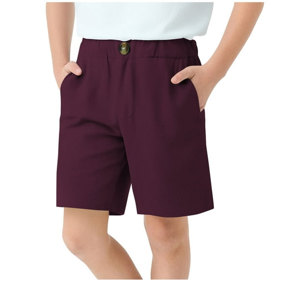 ZACPNCV Boys School Uniform Shorts Stretch Pull On Chino Shorts Youth Cropped Shorts with Pockets Burgundy 7-8 Years