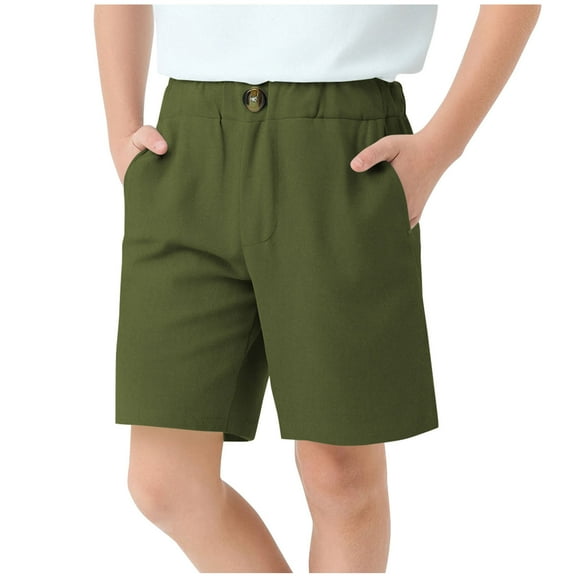 ZACPNCV Boys School Uniform Shorts Stretch Pull On Chino Shorts Youth Cropped Shorts with Pockets Olive Green 4-5 Years