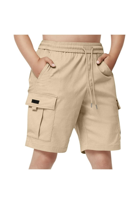 Boys School Uniform Shorts with Pockets Jogger Summer Cargo Short for Kids Beige 9-10 Years