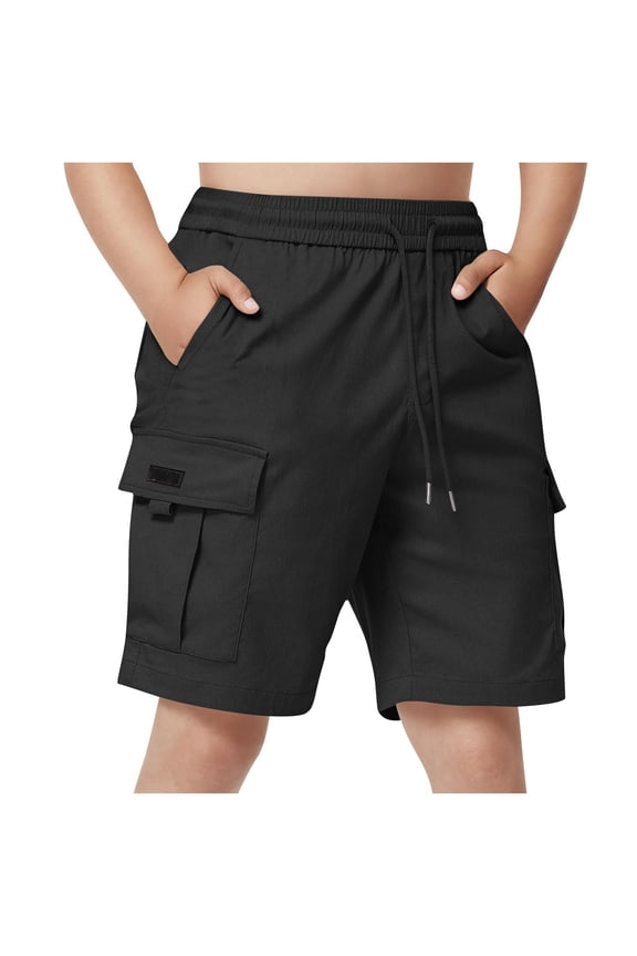 Boys School Uniform Shorts with Pockets Jogger Summer Cargo Short for Kids Black 14-15 Years