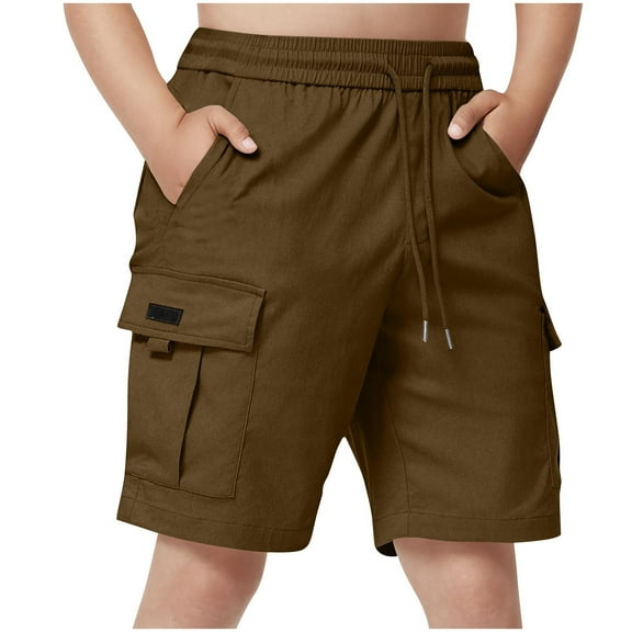 ZACPNCV Boys School Uniform Shorts with Pockets Jogger Summer Cargo Short for Kids Brown 14-15 Years