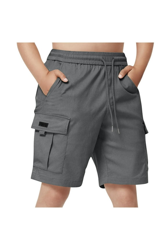 Boys School Uniform Shorts with Pockets Jogger Summer Cargo Short for Kids Gray 14-15 Years