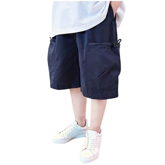ZACPNCV Boys School Uniform Shorts with Pockets Jogger Summer Cargo Short for Kids Navy 12-13 Years