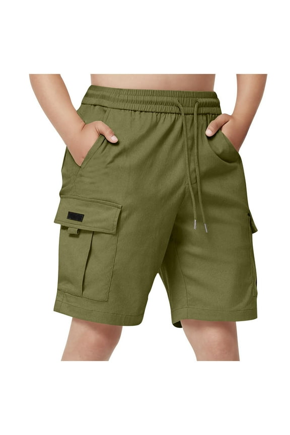 Boys School Uniform Shorts with Pockets Jogger Summer Cargo Short for Kids Olive Green 5-6 Years