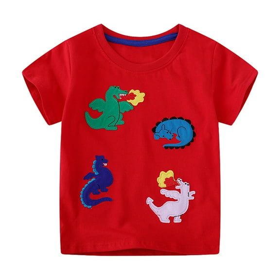 ZACPNCV Boys Short Sleeve Crewneck T-Shirts Top Tees Dinosaur Prints Toddler Boys Cotton T-Shirt Red 4 Years