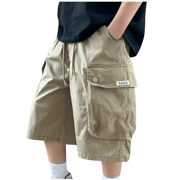 ZACPNCV Boys Shorts Kids High Waisted Cargo Shorts Summer Casual Shorts with Pockets Khaki 7-8 Years