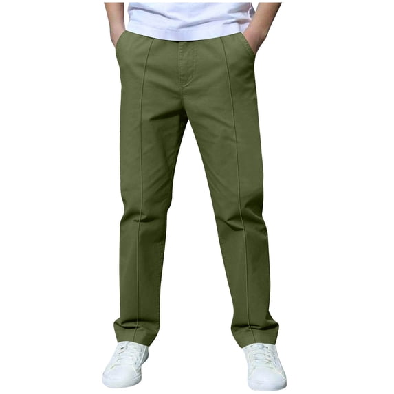 ZACPNCV Boys Straight Leg Casual Pants Kids Casual Chino Pants Front Seam Zip Fly Button Waist Casual Pants Solid Uniform Trousers 3-4Years A-Olive Green