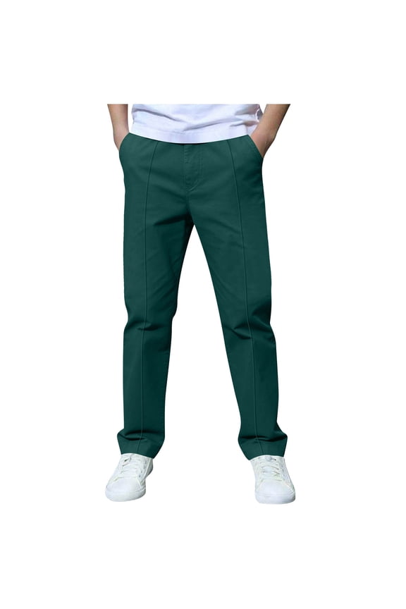 Boys Straight Leg Casual Pants Kids Casual Chino Pants Front Seam Zip Fly Button Waist Casual Pants Solid Uniform Trousers 7-8Years C-Green