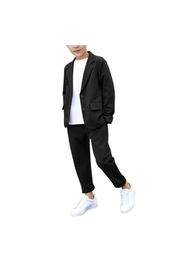 Boys Suit 2 Pieces Kids Wedding Ring Bearer Outfit Notch Lapel Casual Suits Tuxedo for Boys Jacket Pants Set Black 6-7 Years