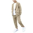 thumbnail image 1 of ZACPNCV Boys Suit 2 Pieces Kids Wedding Ring Bearer Outfit Notch Lapel Casual Suits Tuxedo for Boys Jacket Pants Set Khaki 13-14 Years, 1 of 9
