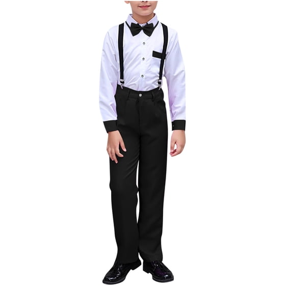 ZACPNCV Boys Suits Set Vest Pants Dress Shirt and Tie for Toddler Kids Formal Dresswear Black 3-4 Years