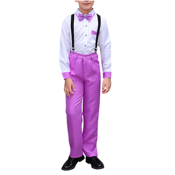 ZACPNCV Boys Suits Set Vest Pants Dress Shirt and Tie for Toddler Kids Formal Dresswear Purple 7-8 Years