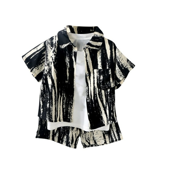 ZACPNCV Boys Summer Short Hawaiian Outfit Short Sleeve Button Down Shirt and Shorts White 7-8 Years