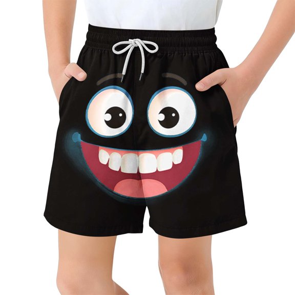 ZACPNCV Boys Swim Trunks Funny Cartoon Face Print Quick Dry Beach Shorts Kids Casual Board Shorts Summer Pool Vacation