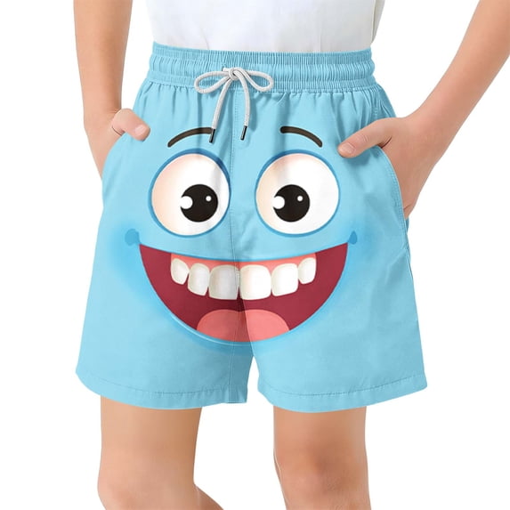 ZACPNCV Boys Swim Trunks Funny Cartoon Face Print Quick Dry Beach Shorts Kids Casual Board Shorts Summer Pool Vacation