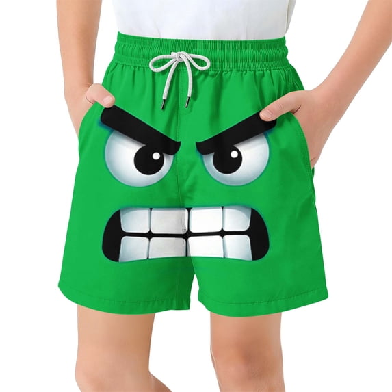 ZACPNCV Boys Swim Trunks Funny Cartoon Face Print Quick Dry Beach Shorts Kids Casual Board Shorts Summer Pool Vacation