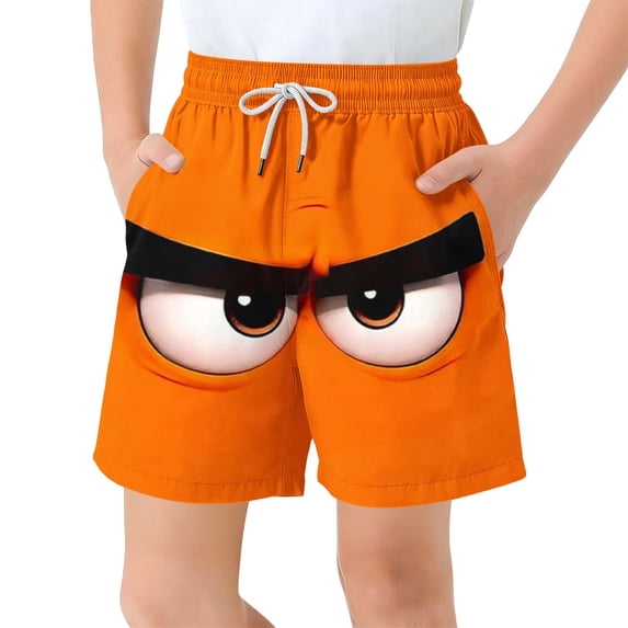 ZACPNCV Boys Swim Trunks Funny Cartoon Face Print Quick Dry Beach Shorts Kids Casual Board Shorts Summer Pool Vacation