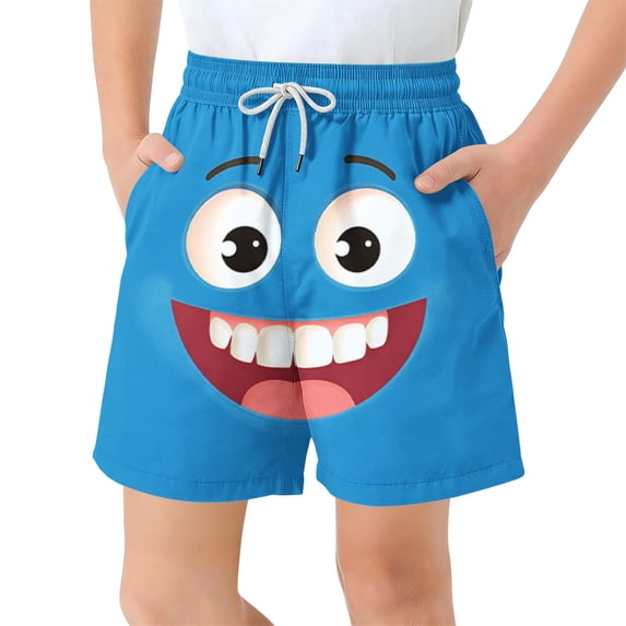 ZACPNCV Boys Swim Trunks Funny Cartoon Face Print Quick Dry Beach Shorts Kids Casual Board Shorts Summer Pool Vacation