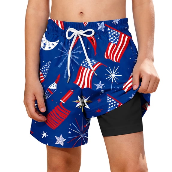 ZACPNCV Boys Swim Trunks with Compression Liner Kids Quick Dry Bathing Suit Summer Swim Shorts 5-14 Years for Independence Day Multicolor 5-6 Years