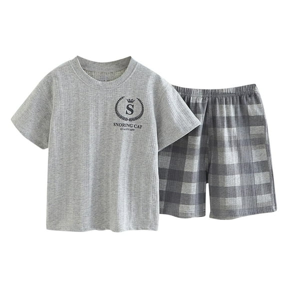 ZACPNCV Boys Two Piece Sets Short Sleeve Tshirts and Drawstring Shorts With Pockets Summer Outfits Gray 14-16 Years
