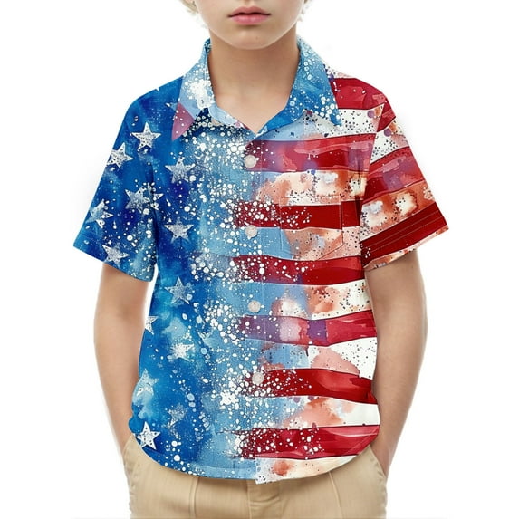 ZACPNCV Boys USA T Shirt Kids Patriotic Flag July 4th T-Shirt Independence Day Clothes Multicolor 14-15 Years