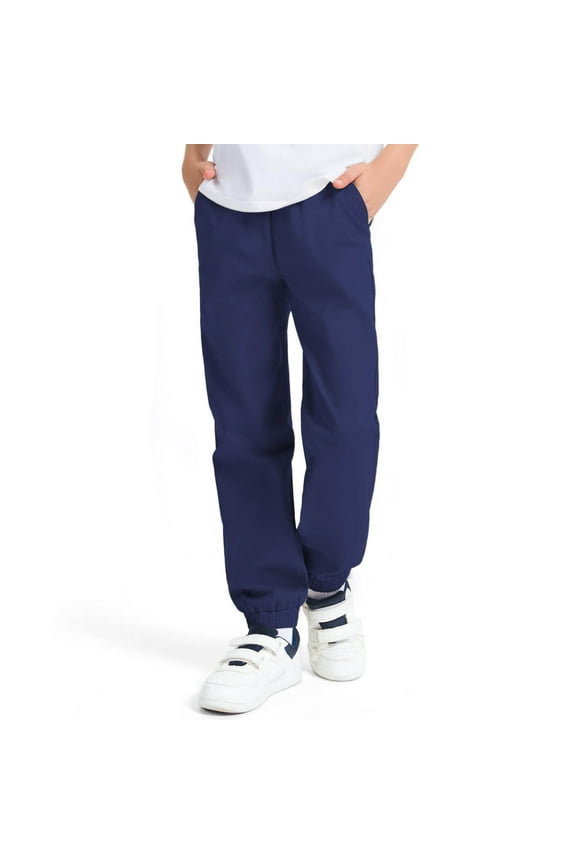 Boys Uniform Pants Pull On Twill Jogger Pants for Boys School Clothes with Pockets Navy 10-11 Years