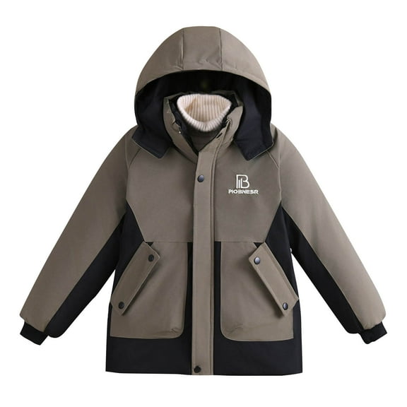 ZACPNCV Boys Winter Coat Waterproof Windproof Boys Ski Jacket with Hood Kids Insulated Quilted Outerwear Dark Gray 10-11 Years