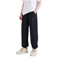 thumbnail image 1 of ZACPNCV Boys and Girls Casual Cotton Pants Lightweight Summer Elastic Waist Solid Lounge Long Trousers with Pockets Black 12-13 Years, 1 of 4
